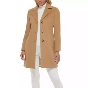 BRAND NEW Calvin Klein Women’s Camel Single-Breasted Wool Blend Coat Size 4
